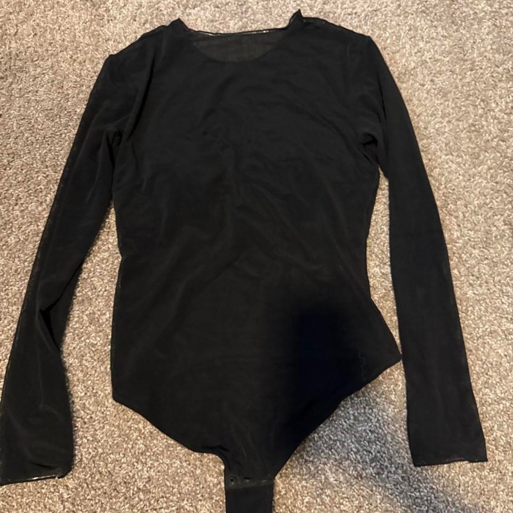 Black Long Sleeve Mesh Panel Bodysuit Size L